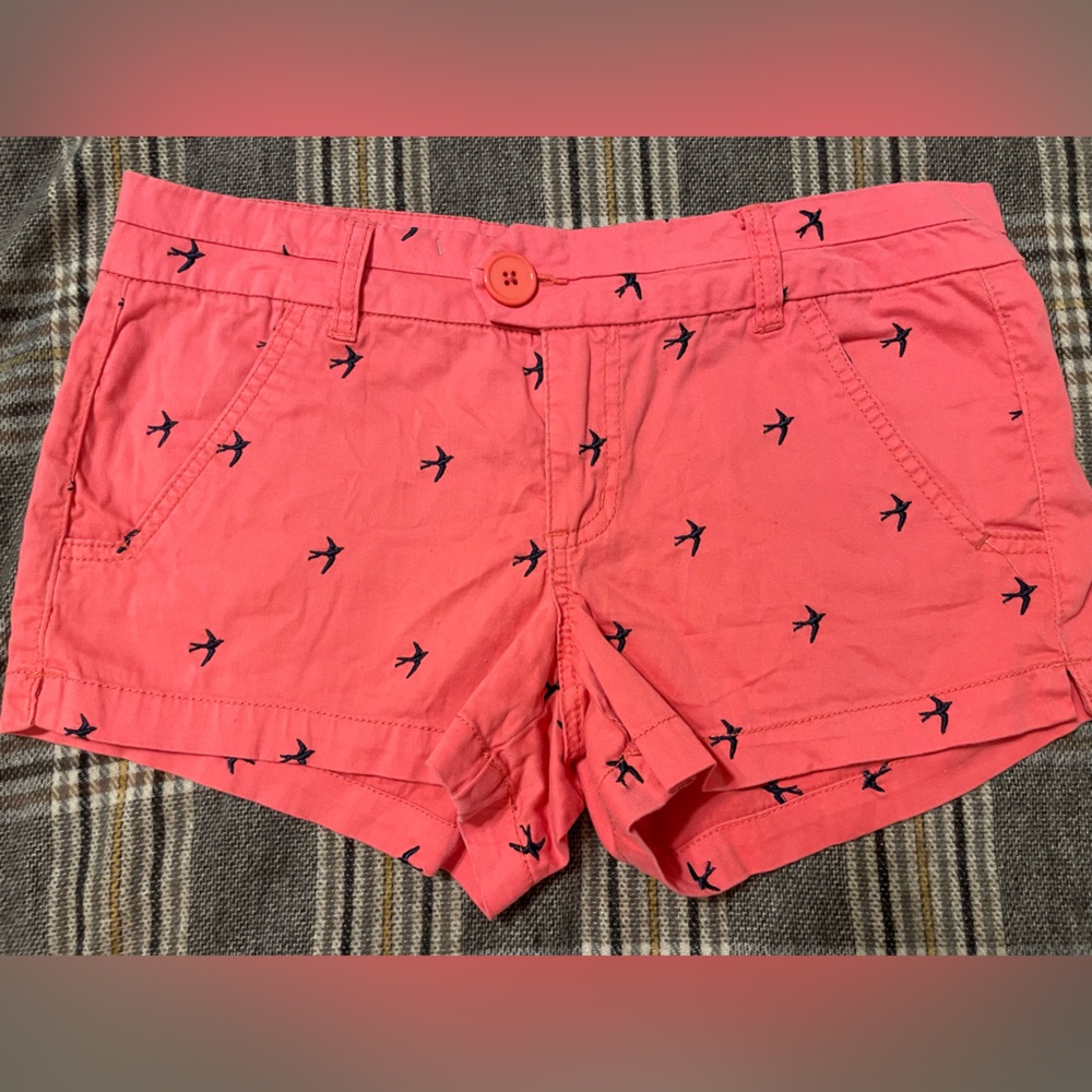 Coral Shorts with Bird Print